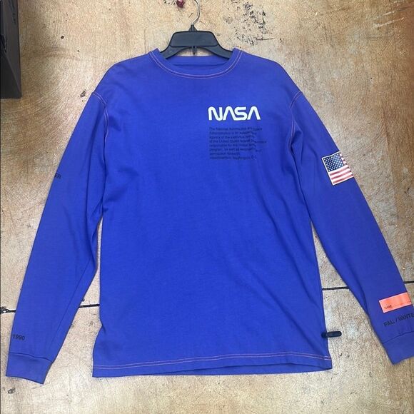 Heron Preston Blue Tee with Orange Label - Picture 1 of 5
